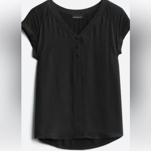 Fortune + Ivy Helina Mixed Material Black Short Sleeve Blouse XL